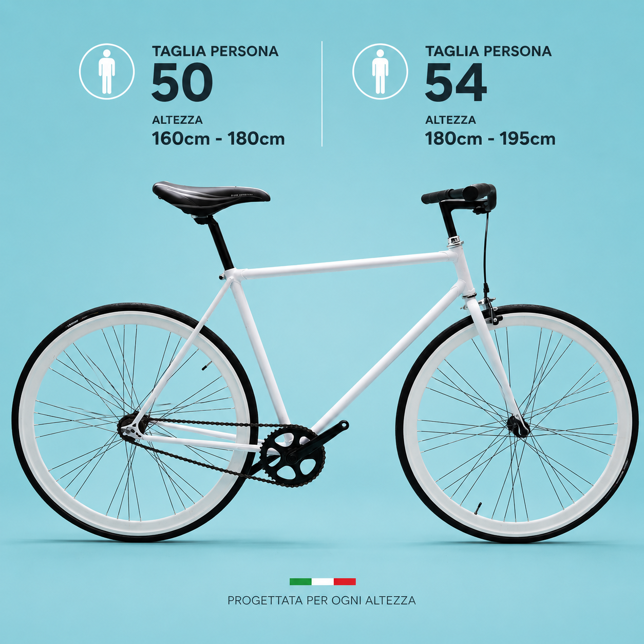 Bici fixed 28 single speed bianco nero personalizzabile