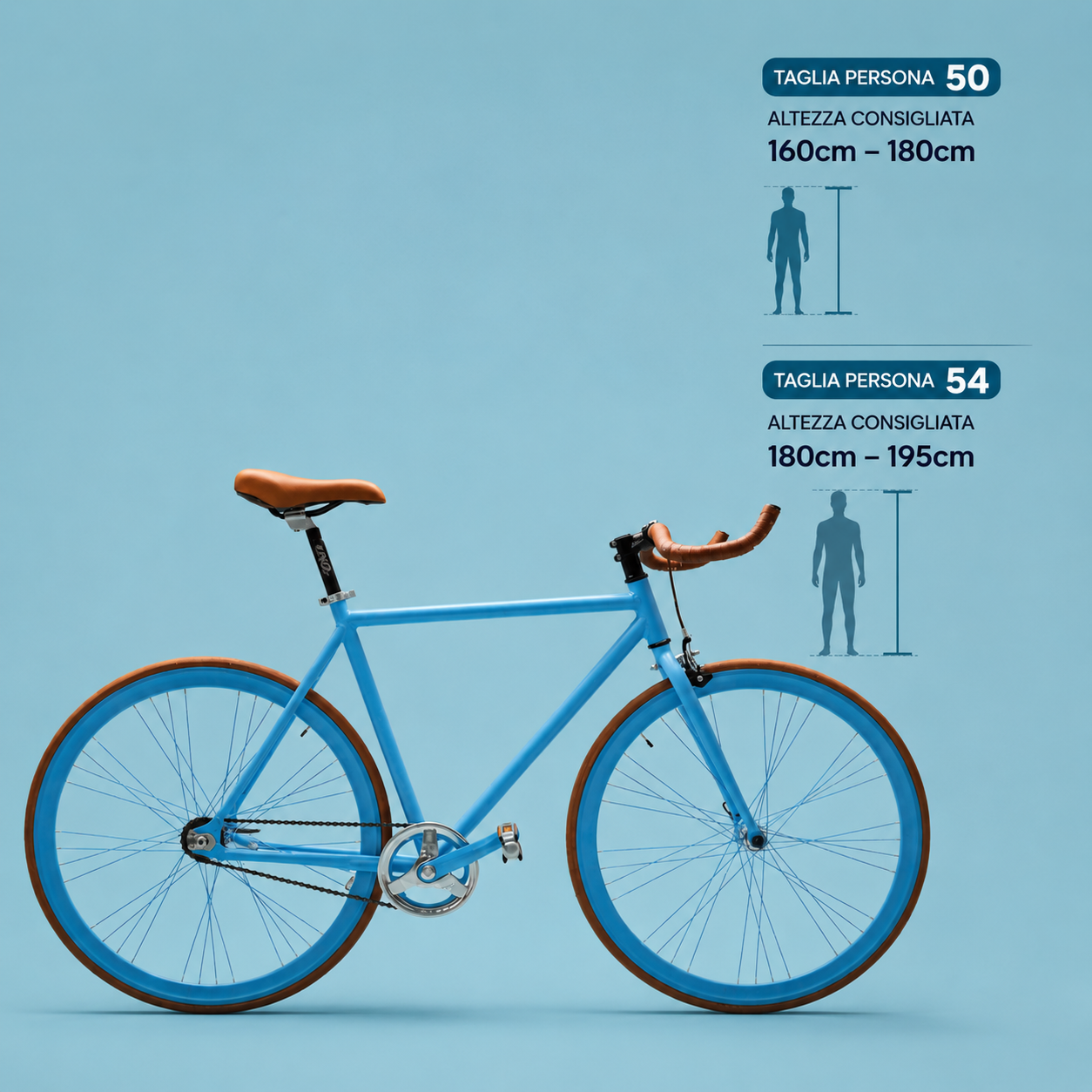 Bici fixed 28 single speed marrone celeste personalizzabile