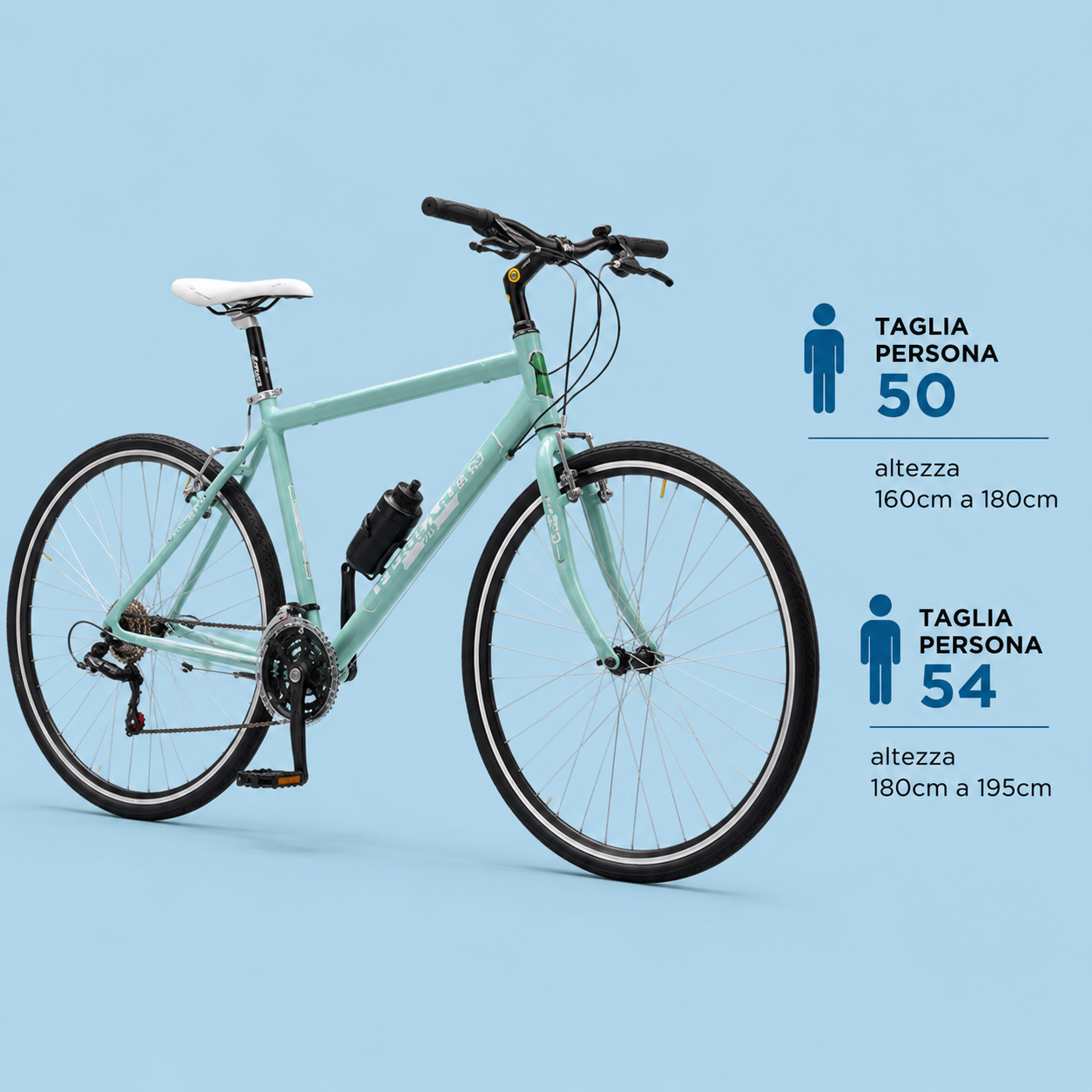 Bici ibrida Urban 28 in alluminio shimano uomo verde acqua