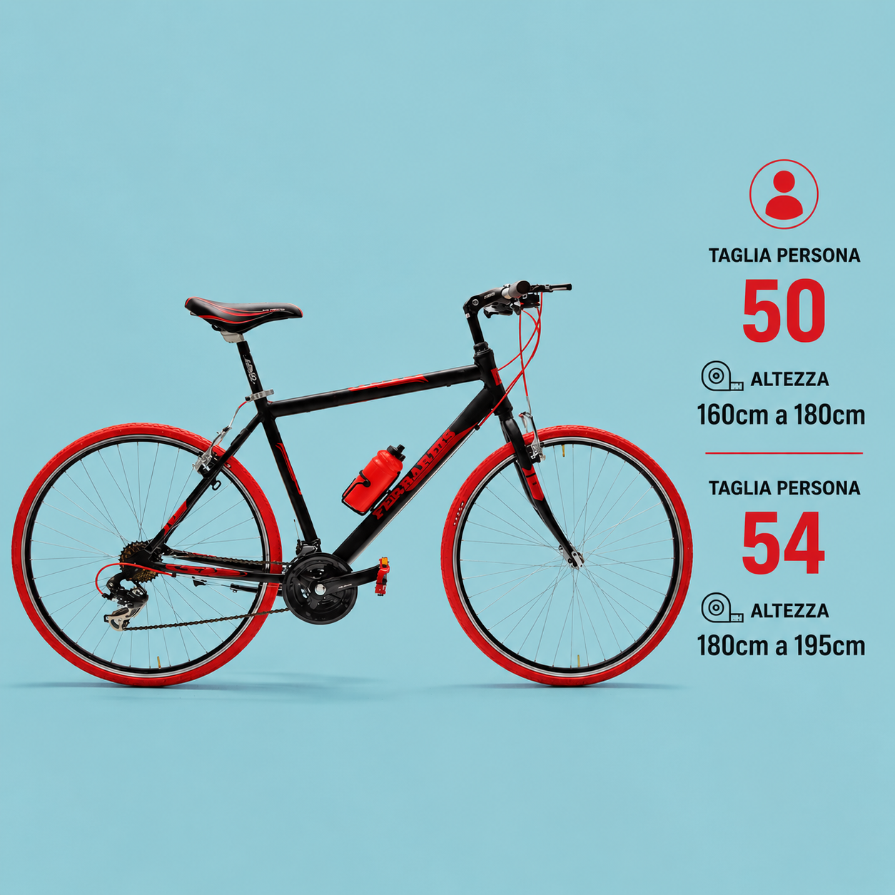 Bici ibrida 28 nero rosso personalizzabile