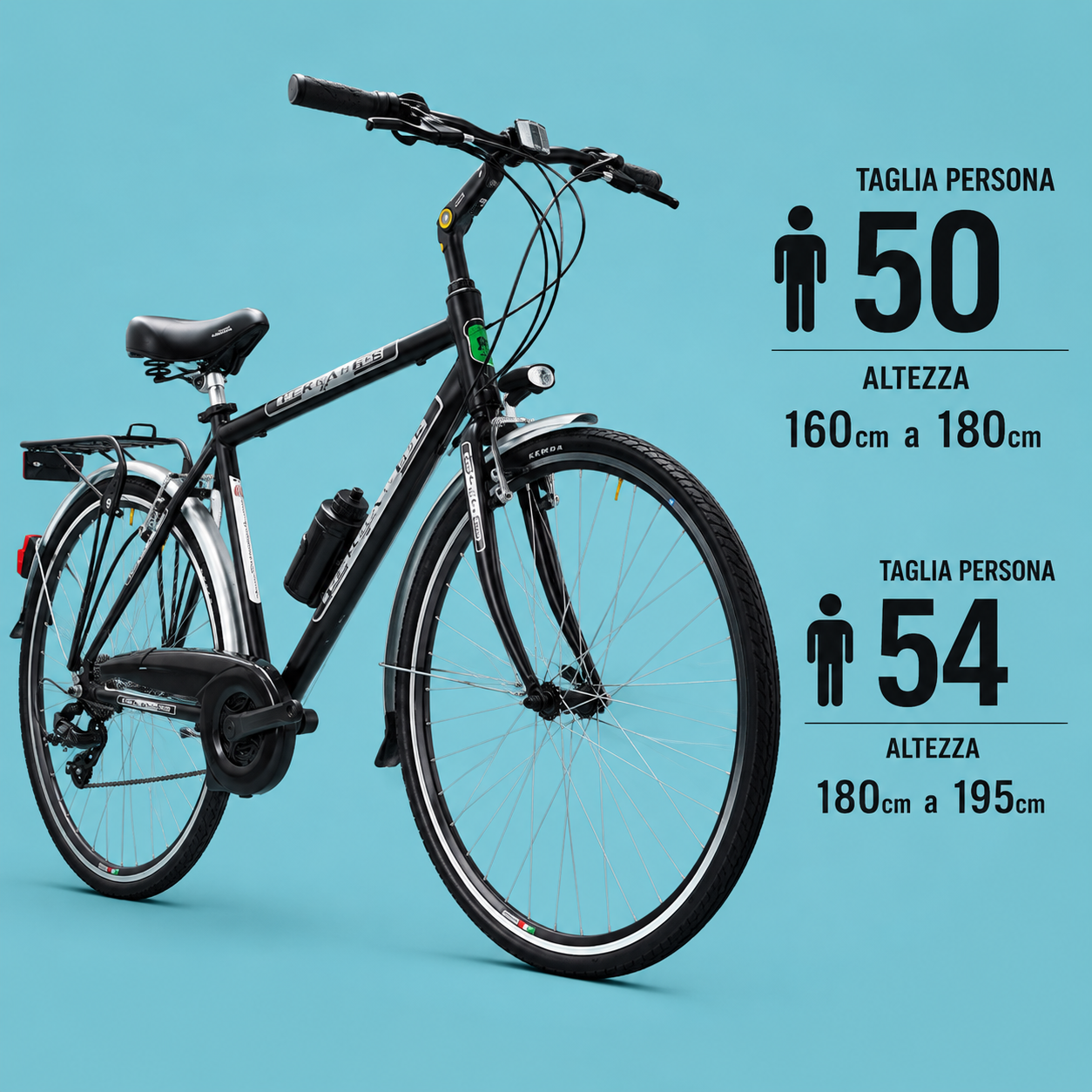 Bici trekking city bike shimano alluminio 28 nero uomo personalizzabile