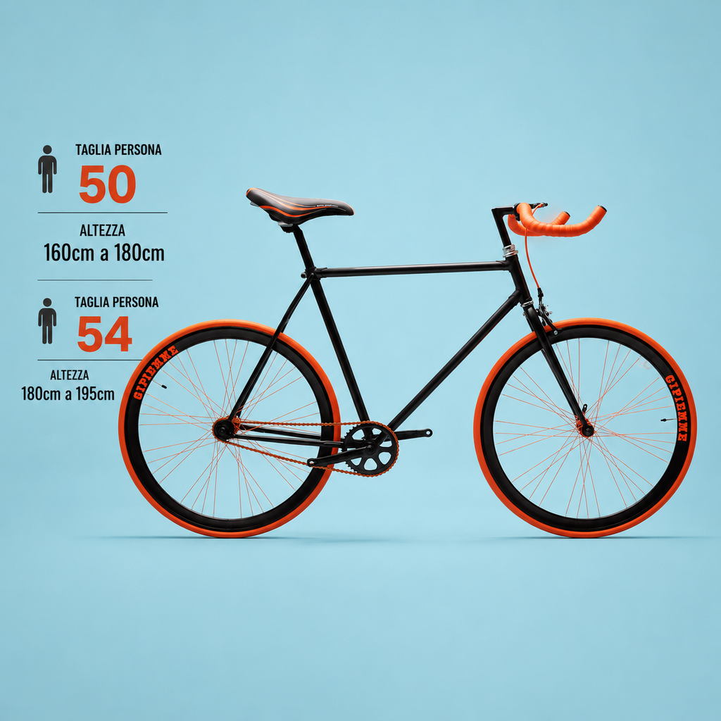 Bici fixed 28 single speed nero arancio personalizzabile
