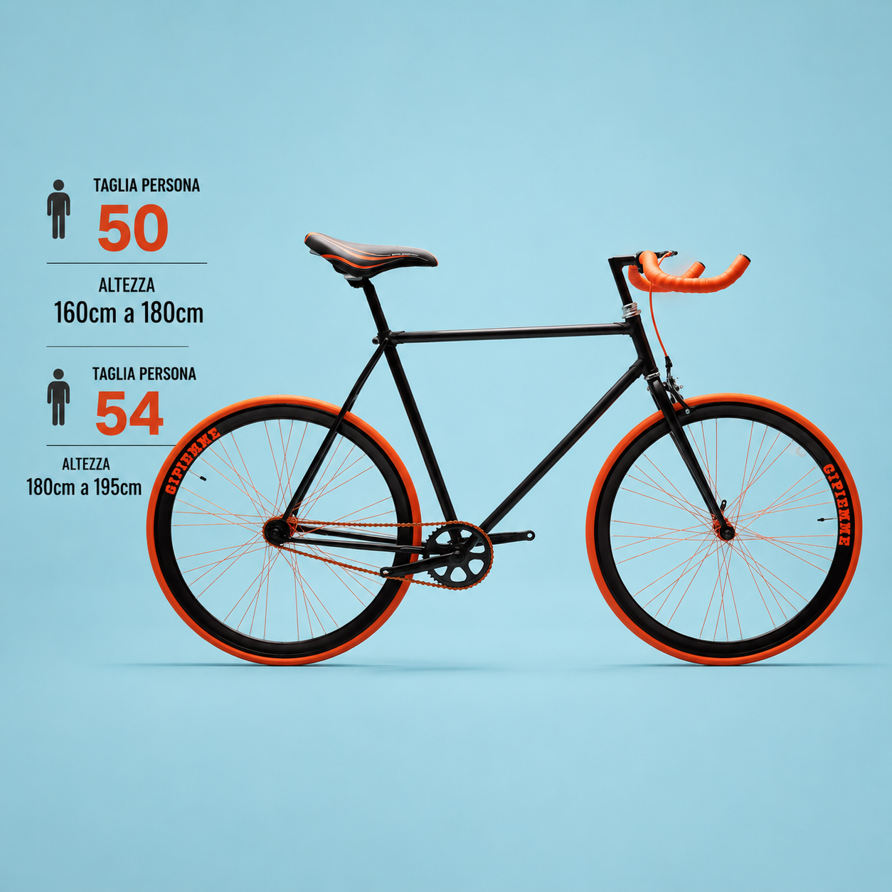 Bici fixed 28 single speed nero arancio personalizzabile