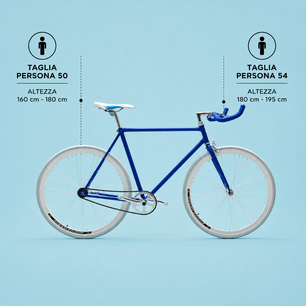 Bici fixed single speed 28 bianco blu personalizzabile