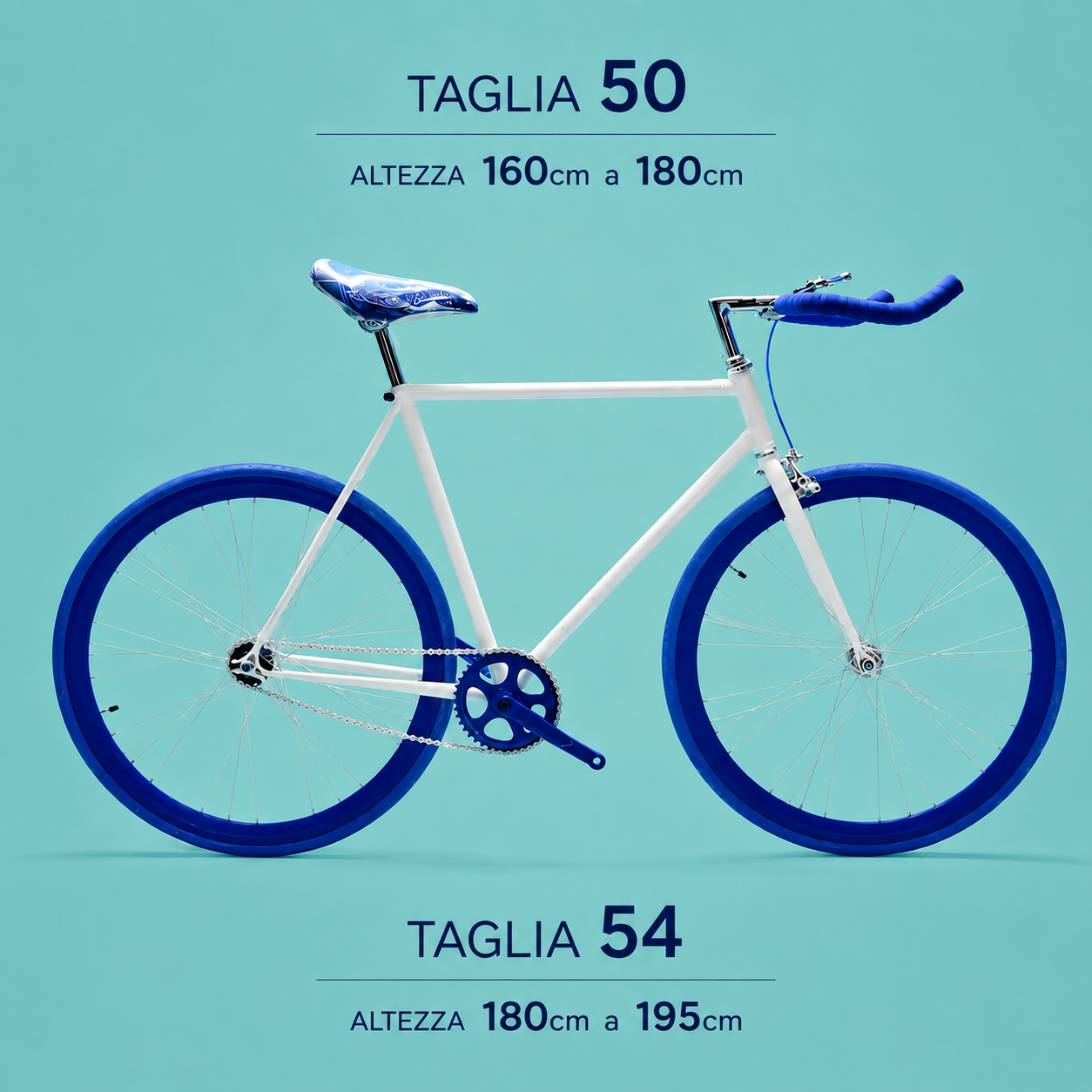 Bici fixed single speed 28 bianco blu personalizzabile