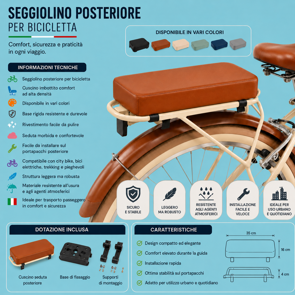 Seggiolino Bici Posteriore Cuscino Vari Colori