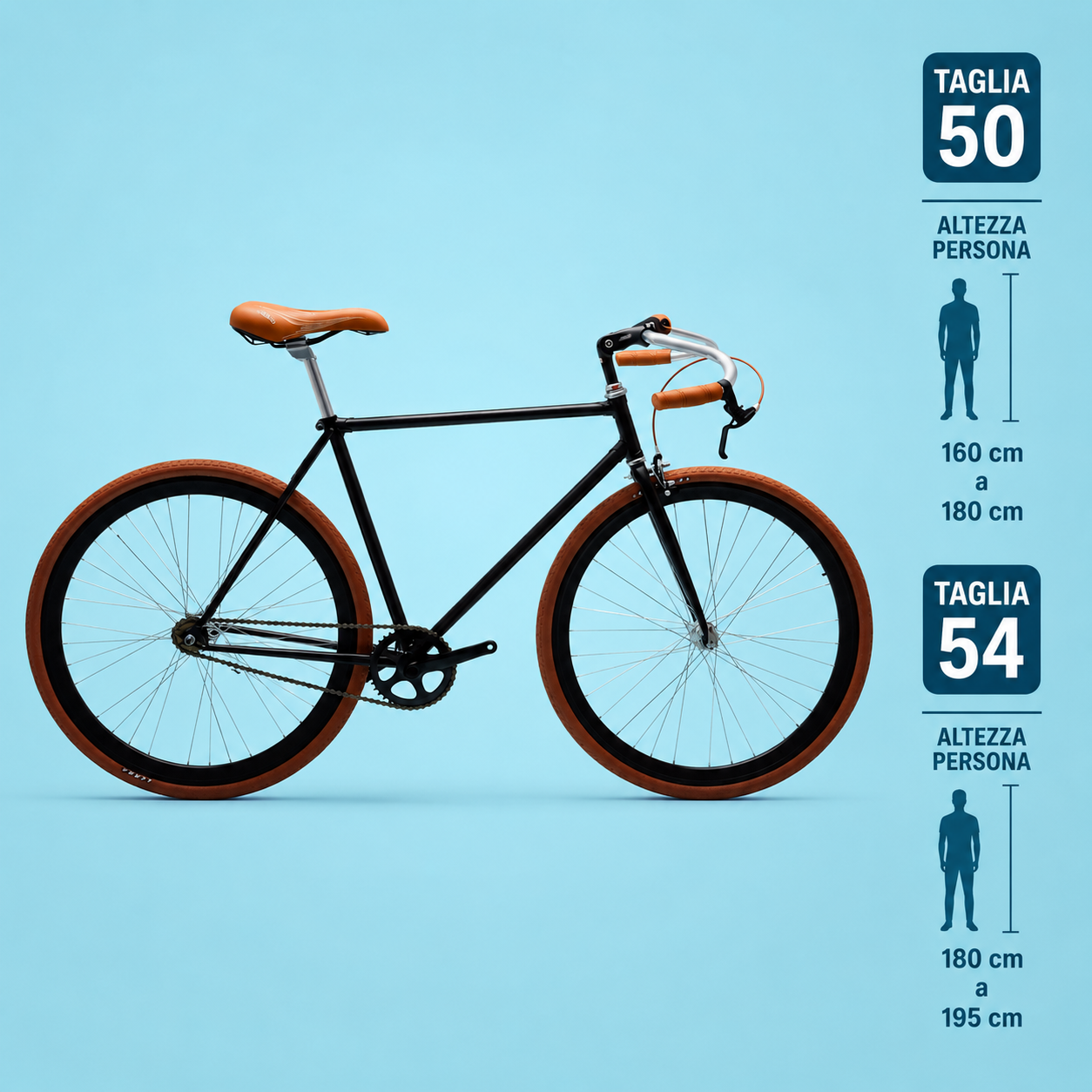 Bici fixed 28 single speed alluminio marrone nero personalizzabile