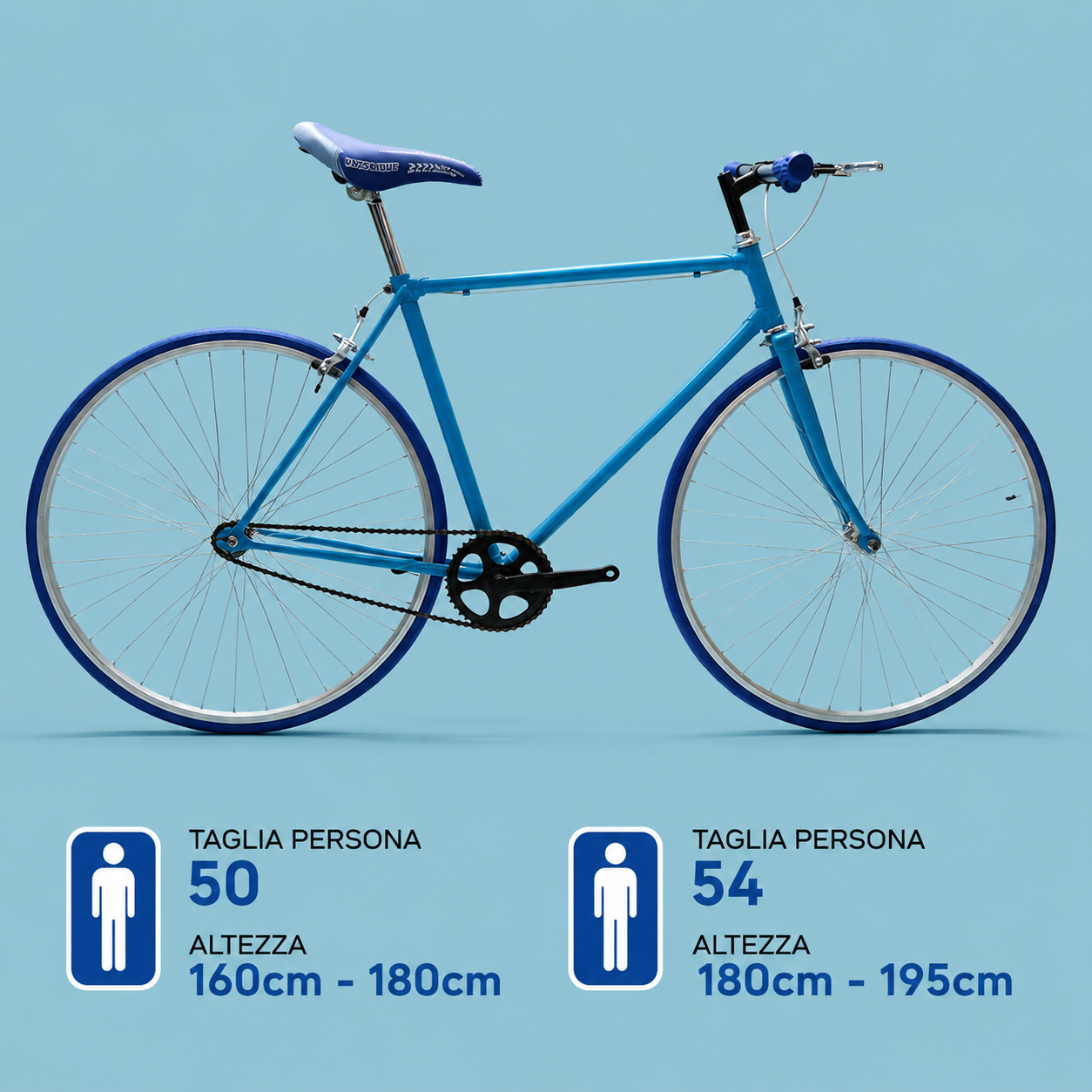 fixed 28 bici single speed celeste blu personalizzabile