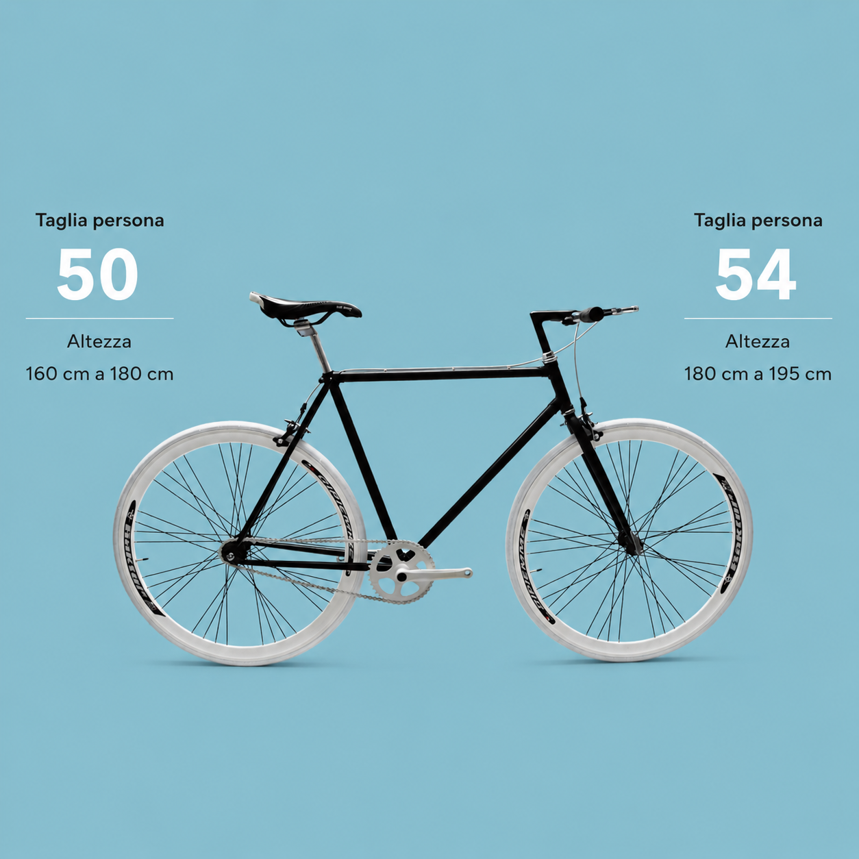Bici fixed 28 nero bianco single speed personalizzabile