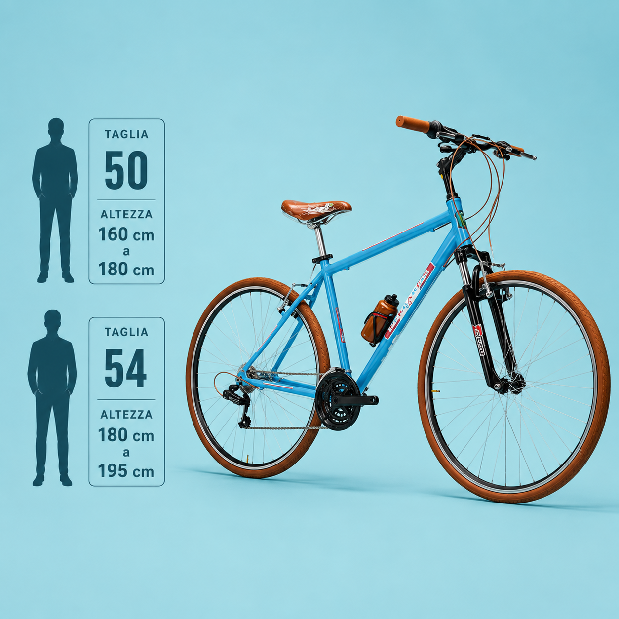 Ibrida 28 uomo bici city bike alluminio shimano celeste personalizzabile