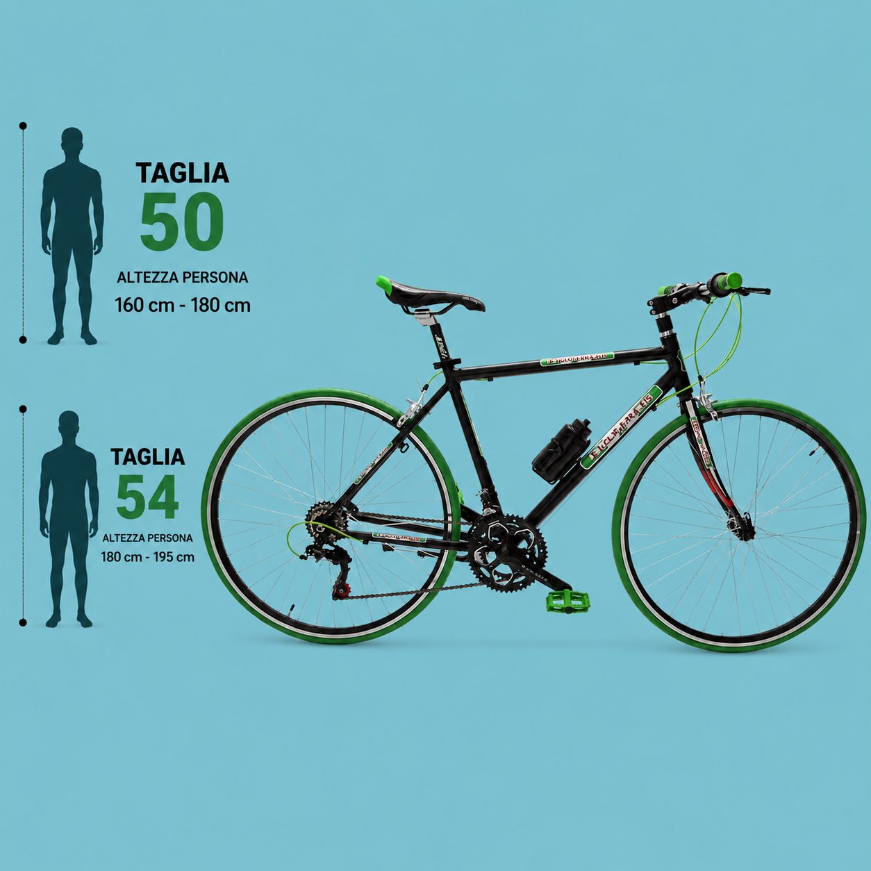 Bici ibrida uomo 28 verde nero shimano in alluminio personalizzabile