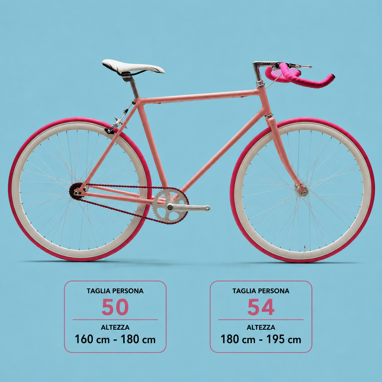 Fixed bike single speed 28 rosa bianco personalizzabile