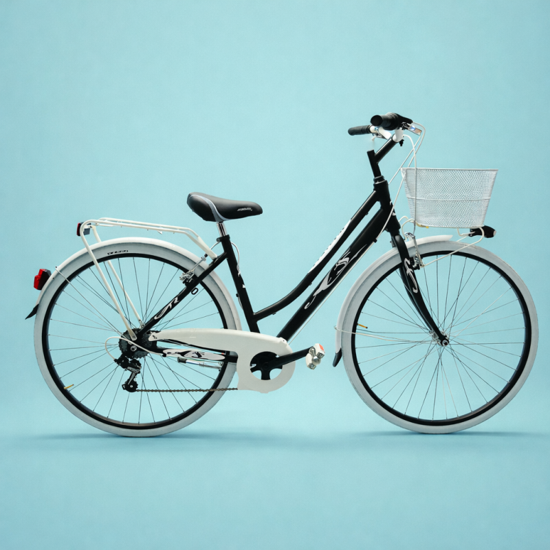 bici 28 donna in alluminio trekking city bike shimano 6v bianca personalizzata