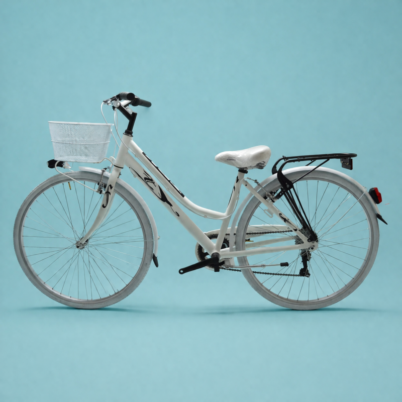 bici 28 donna in alluminio trekking city bike shimano 6v bianca personalizzata
