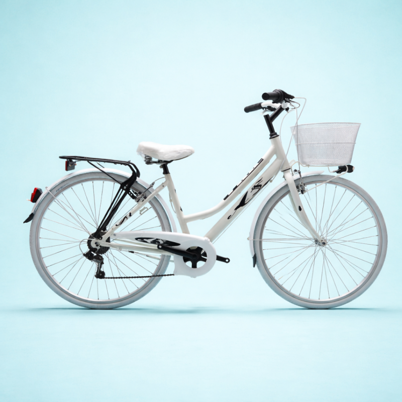 bici 28 donna in alluminio trekking city bike shimano 6v bianca personalizzata