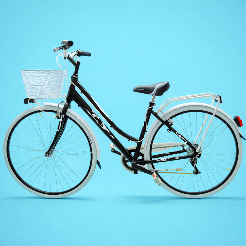 bici 28 donna in alluminio trekking city bike shimano 6v bianca personalizzata