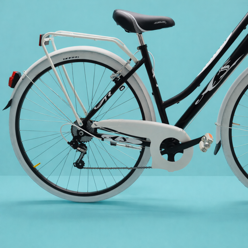 bici 28 donna in alluminio trekking city bike shimano 6v bianca personalizzata