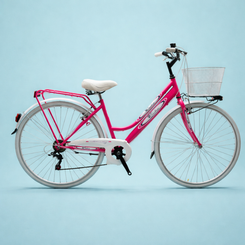 bici 28 donna in alluminio trekking city bike shimano 6v fucsia personalizzato