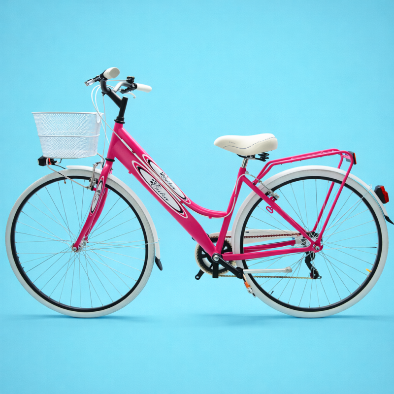 bici 28 donna in alluminio trekking city bike shimano 6v fucsia personalizzato