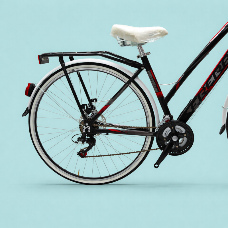 bici 28 donna in alluminio trekking city bike shimano 6v nera e rossa personalizzata