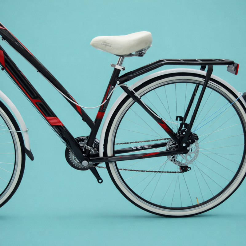 bici 28 donna in alluminio trekking city bike shimano 6v nera e rossa personalizzata