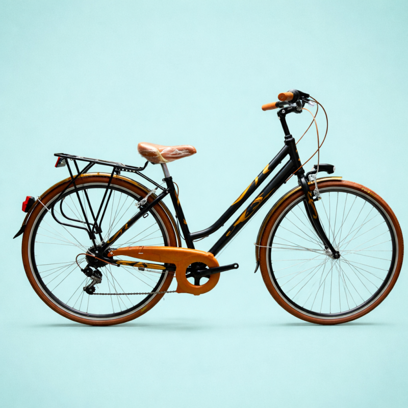 bici 28 donna in alluminio trekking city bike shimano 6v nera marrone personalizzata