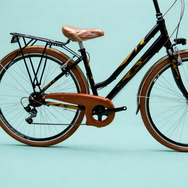bici 28 donna in alluminio trekking city bike shimano 6v nera marrone personalizzata