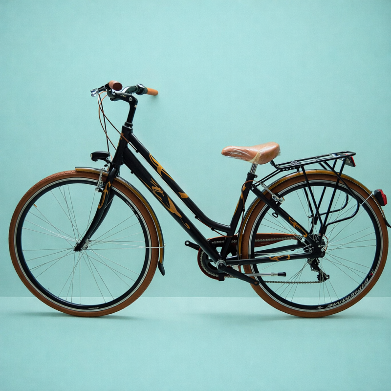 bici 28 donna in alluminio trekking city bike shimano 6v nera marrone personalizzata