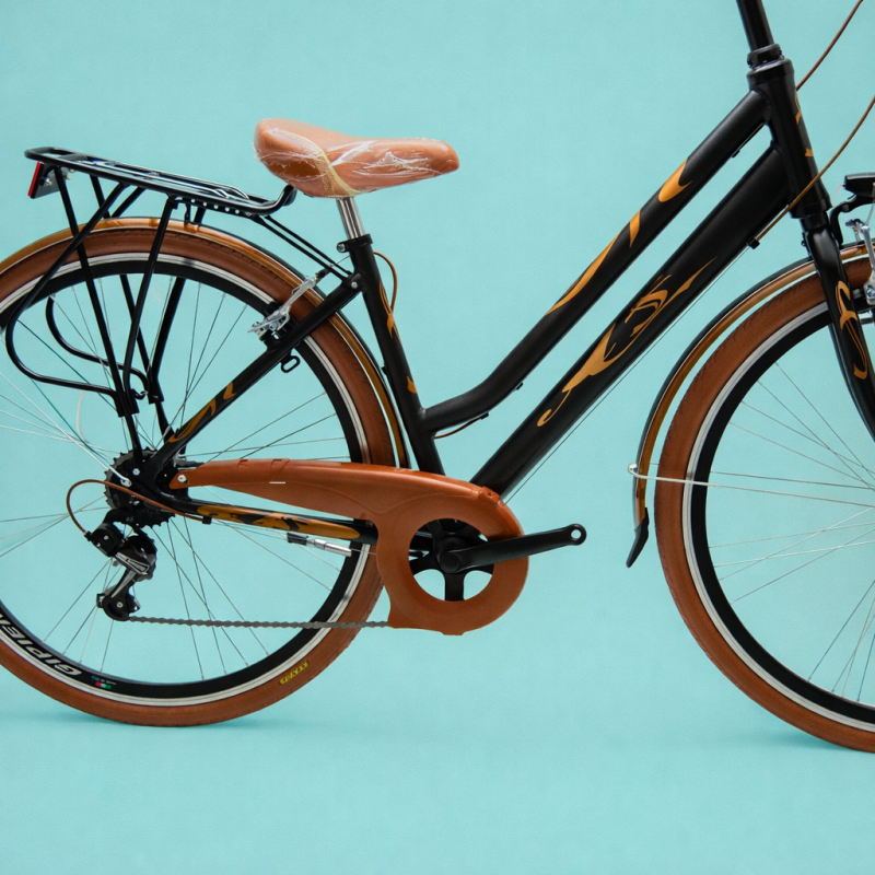 bici 28 donna in alluminio trekking city bike shimano 6v nera marrone personalizzata