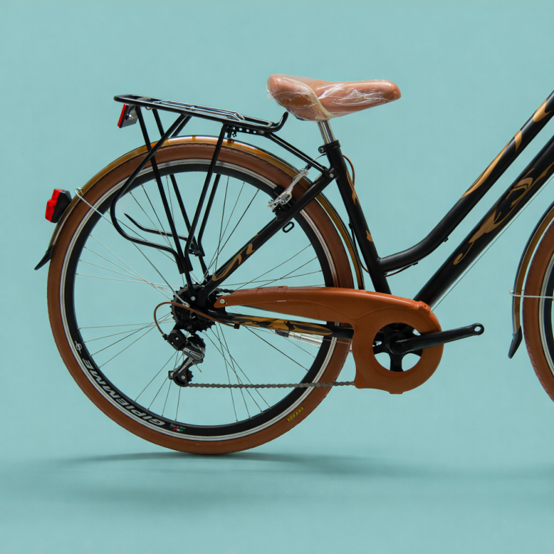 bici 28 donna in alluminio trekking city bike shimano 6v nera marrone personalizzata
