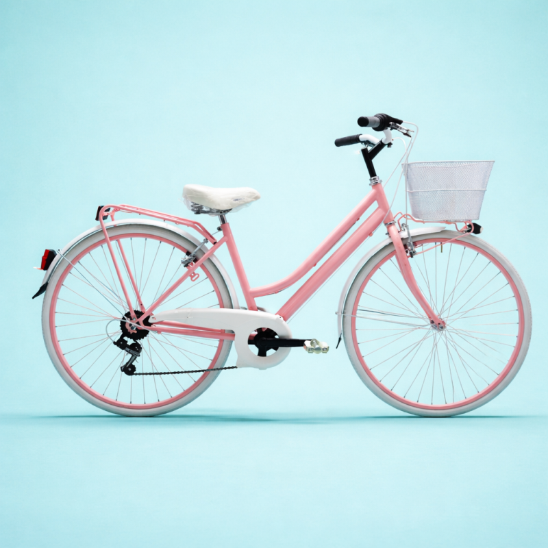 bici 28 donna in alluminio trekking city bike shimano 6v rosa personalizzato