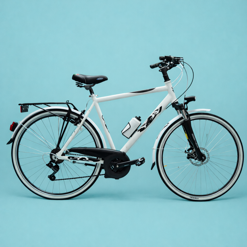Bici 28 uomo trekking city bike alluminio shimano bianco disco ammortizzata