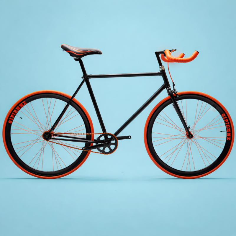 Bici fixed 28 single speed nero arancio personalizzabile