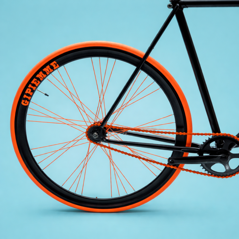 Bici fixed 28 single speed nero arancio personalizzabile