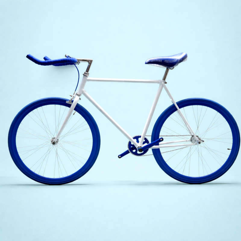 Bici fixed single speed 28 bianco blu personalizzabile