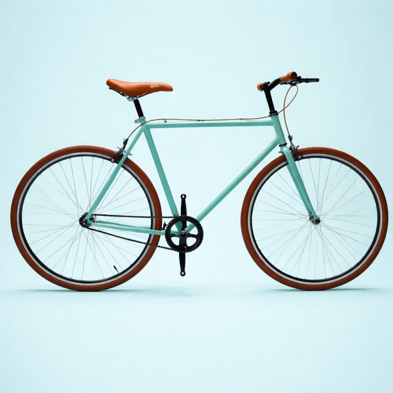 Bici fixed single speed 28 verde marrone personalizzabile