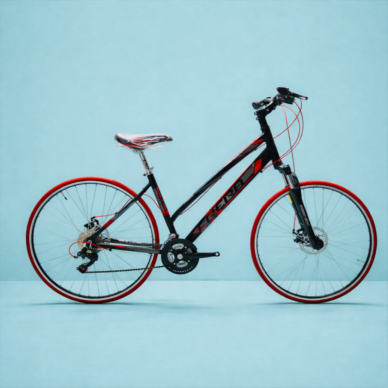 Bici Ibrida 28 Shimano donna in alluminio nero rosso personalizzabile