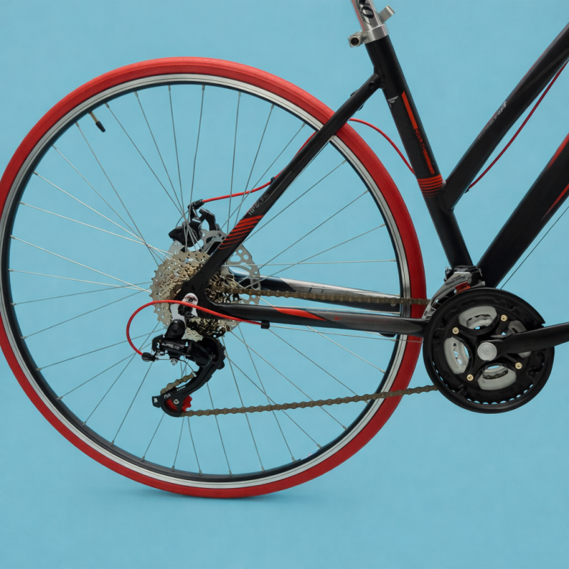 Bici Ibrida 28 Shimano donna in alluminio nero rosso personalizzabile