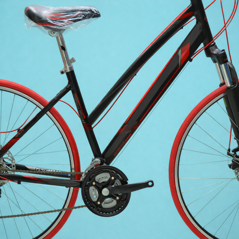 Bici Ibrida 28 Shimano donna in alluminio nero rosso personalizzabile