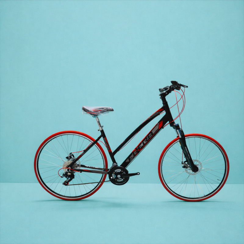 Bici Ibrida 28 Shimano donna in alluminio nero rosso personalizzabile