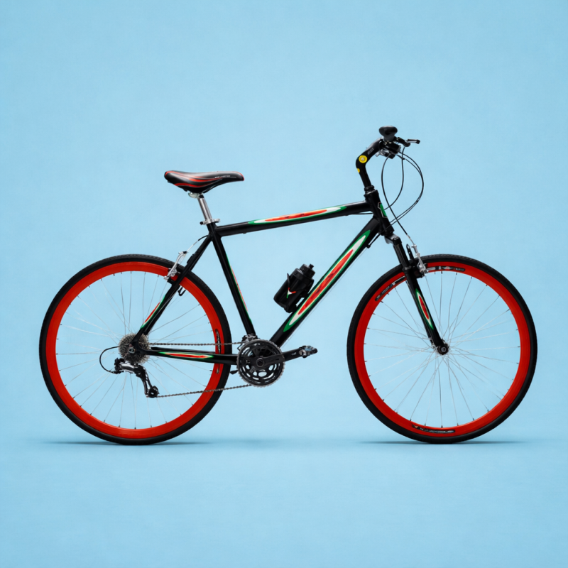 Bici ibrida 28 in alluminio shimano ammortizzata nero rosso personalizzabile