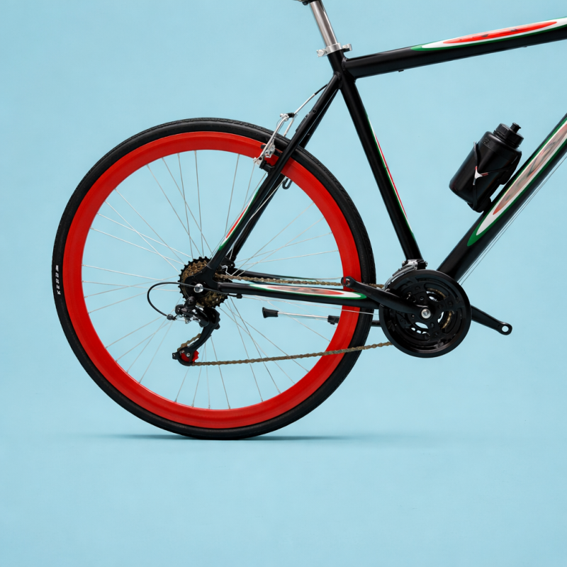 Bici ibrida 28 in alluminio shimano ammortizzata nero rosso personalizzabile