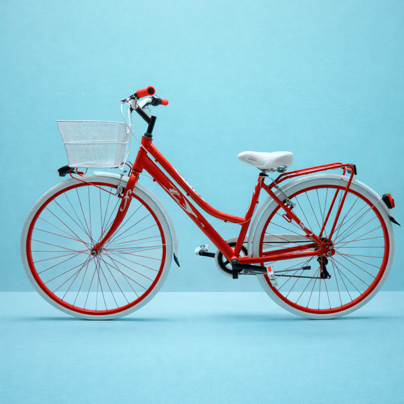 bici donna 28 trekking citybike in alluminio shimano rossa personalizzabile