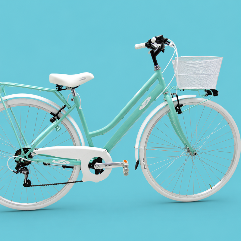Bici trekking city bike 28 donna verde in alluminio Shimano personalizzabile