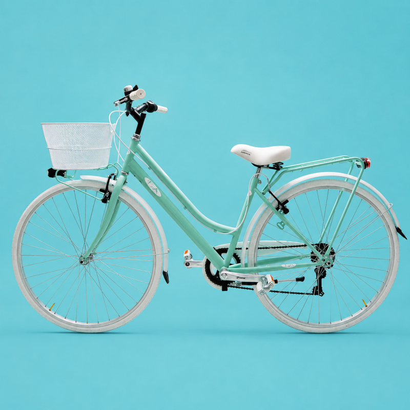Bici trekking city bike 28 donna verde in alluminio Shimano personalizzabile