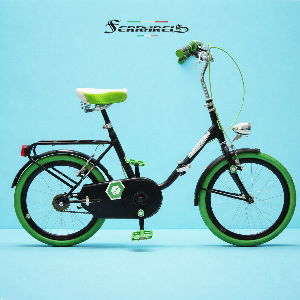 Bici Pieghevole 20" Nero, Verde e Acciaio — Shimano Nexus, Personalizzabile