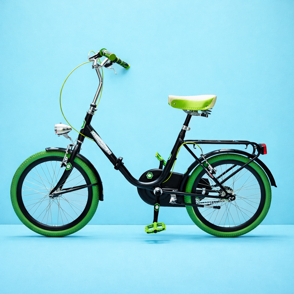 Bici Pieghevole 20" Nero, Verde e Acciaio — Shimano Nexus, Personalizzabile