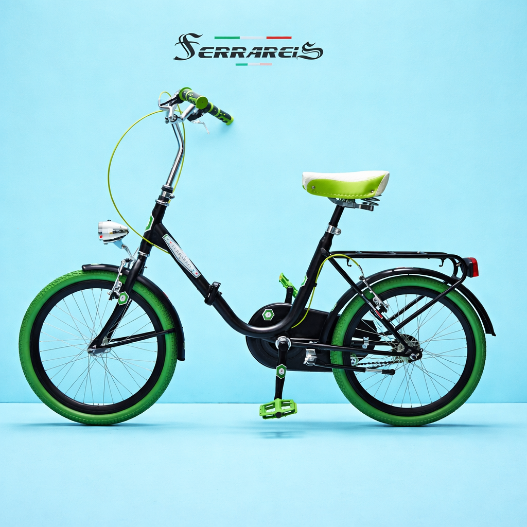 Bici Pieghevole 20" Nero, Verde e Acciaio — Shimano Nexus, Personalizzabile
