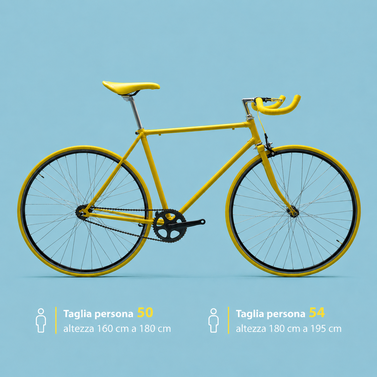 Bici fixed 28 single speed giallo personalizzabile