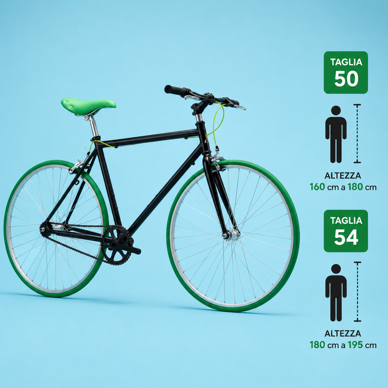 Bici fixed single speed 28 nero verde personalizzabile
